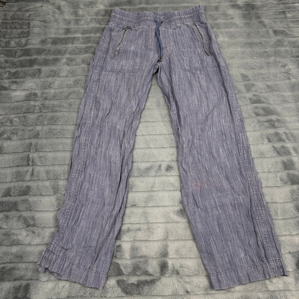 Athleta Cabo Linen Textured Wide Leg Pants Blue Smocked Waist Size 2